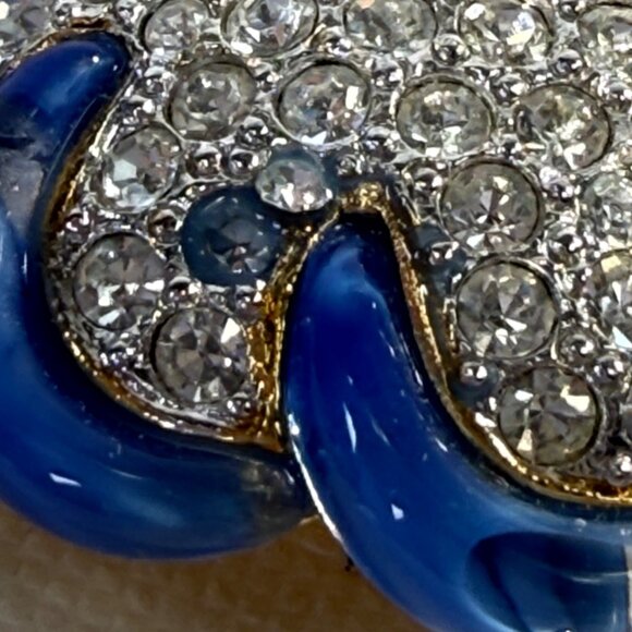 Lorren Bell Blue & Rhinestone Clip-On Earrings New - Picture 6 of 8